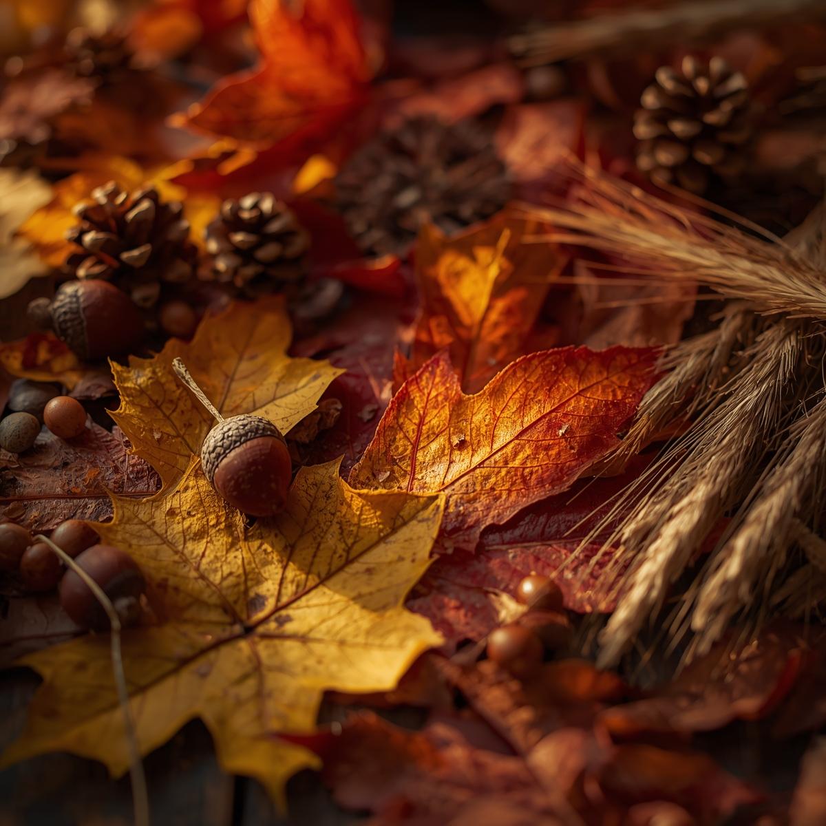 Autumn crafting materials with warm colors and natural elements