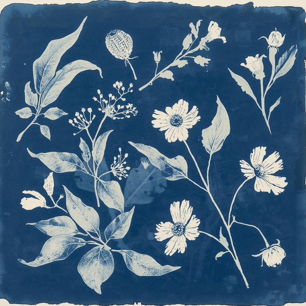 Cyanotype sun printing with botanical elements